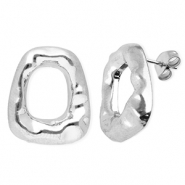 Oorbellen van Stainless steel Roestvrij staal (RVS) oorsteker trapezium Silver