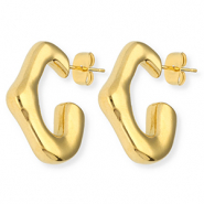 Oorbellen van Stainless steel Roestvrij staal (RVS) oorsteker irregular Gold