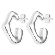 Oorbellen van Stainless steel Roestvrij staal (RVS) oorsteker irregular Silver