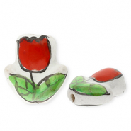 Keramiek kraal tulip White-red-green