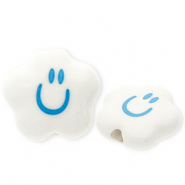 Keramiek kraal cloud with smiley White-blue