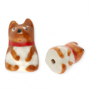 Keramiek kraal dog Brown-red-off white-black