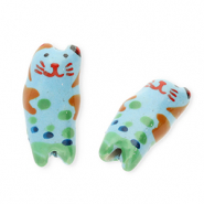 Keramiek kraal cat Blue-green-brown