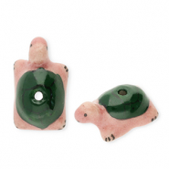 Keramiek kraal turtle Dark green-vintage pink-black