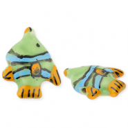 Keramiek kraal fish Green-orange-blue-black