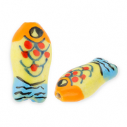 Keramiek kraal fish Yellow-orange-blue-red-black