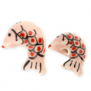 Keramiek kraal fish Vintage pink-red-black