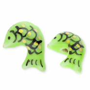 Keramiek kraal fish Green-yellow-black