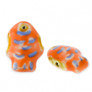 Keramiek kraal fish Dark orange-blue-yellow