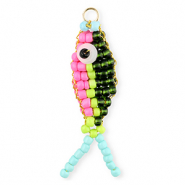 BY31&reg; Bedel van glaskralen fish Pink-dark green-lime green-light blue-gold