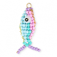 BY31&reg; Bedel van glaskralen fish Pastel lilac-light blue-turquoise-lavender-gold