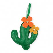 Statement hangers cactus with flowers Dark green-orange-ochre brown
