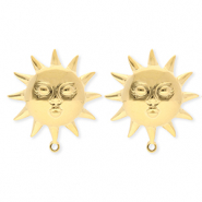 BY31® Benodigdheden van Stainless steel Roestvrij staal (RVS) oorbellen / oorstekers sun with face with loop Gold