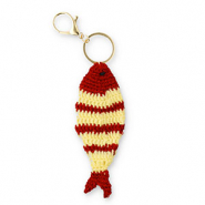 Sleutelhangers gehaakt fish Gold-bordeaux red-beige