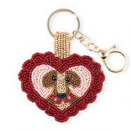 Sleutelhangers heart with dog Gold-silverlined red-light pink-brown