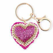 Sleutelhangers heart Gold-fuchsia-white