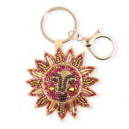 Sleutelhangers sun with face Gold-antique gold-pink AB