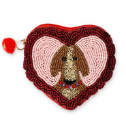 Portemonnee heart with dog Gold-silverlined red-light pink-brown