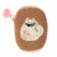 Portemonnee oval with cat Gold-white-light pink
