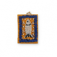 Handgemaakte bedels van stof fish Brown-dark blue-silver-gold