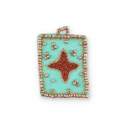 Handgemaakte bedels van stof star Turquoise-brown-gold