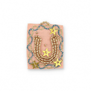 Handgemaakte bedels van stof horseshoe Salmon pink-blue-gold