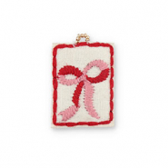 Handgemaakte bedels van stof bow White-pink-red-gold