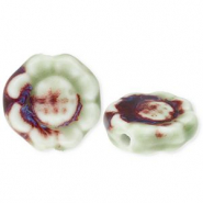 Keramiek kraal flower Light green-port red