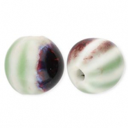 Keramiek kraal 11mm with stripes Light green-off white-brown-blue