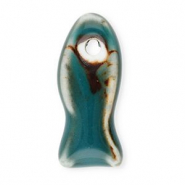 Keramiek kraal fish Dark teal blue-brown