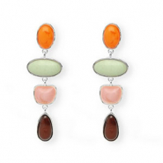 Musthave oorbellen&nbsp;/&nbsp;oorstekers met RVS steker Silver-warm orange-green-pink-brown