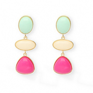 Musthave oorbellen&nbsp;/&nbsp;oorstekers met RVS steker Gold-mint green-off white-hot pink