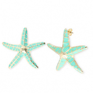 Musthave oorbellen&nbsp;/&nbsp;oorstekers enamel starfish met RVS steker Gold-turquoise