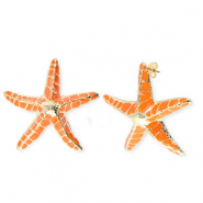 Musthave oorbellen&nbsp;/&nbsp;oorstekers enamel starfish met RVS steker Gold-orange