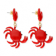 Musthave oorbellen&nbsp;/&nbsp;oorstekers enamel crab met RVS steker Gold-red
