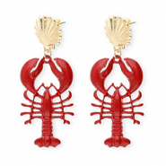 Musthave oorbellen&nbsp;/&nbsp;oorstekers enamel shell & lobster met RVS steker Gold-dark red
