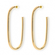 Statement oorbellen / oorstekers oval met RVS steker Gold