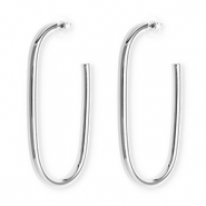 Statement oorbellen / oorstekers oval met RVS steker Silver