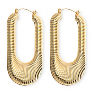 Statement oorbellen / creolen oval ridged met RVS steker Gold
