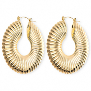 Statement oorbellen / creolen circle ridged met RVS steker Gold