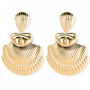 Statement oorbellen / oorstekers shell ridged met RVS steker Gold
