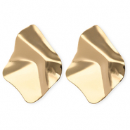 Statement oorbellen / oorstekers organic rhombus met RVS steker Gold