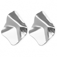 Statement oorbellen / oorstekers organic rhombus met RVS steker Silver