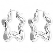 Statement oorbellen / creolen star met RVS steker Silver