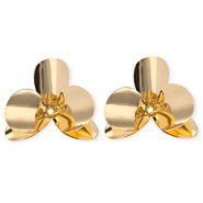 Statement oorbellen / oorstekers flower met RVS steker Gold
