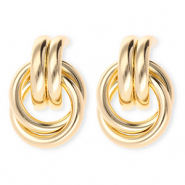 Statement oorbellen / oorstekers double ring met RVS steker Gold