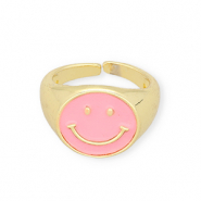 Trendy Ringen enamel smiley Pink-gold