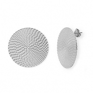 Oorbellen van Stainless steel Roestvrij staal (RVS) oorsteker round Silver