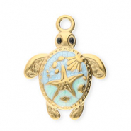 Bedels van Stainless steel Roestvrij staal (RVS) turtle Gold-mint green-light blue