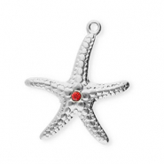 Bedels van Stainless steel Roestvrij staal (RVS) starfish Silver-red